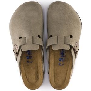 Birkenstock Boston clogs taupe suede leather soft